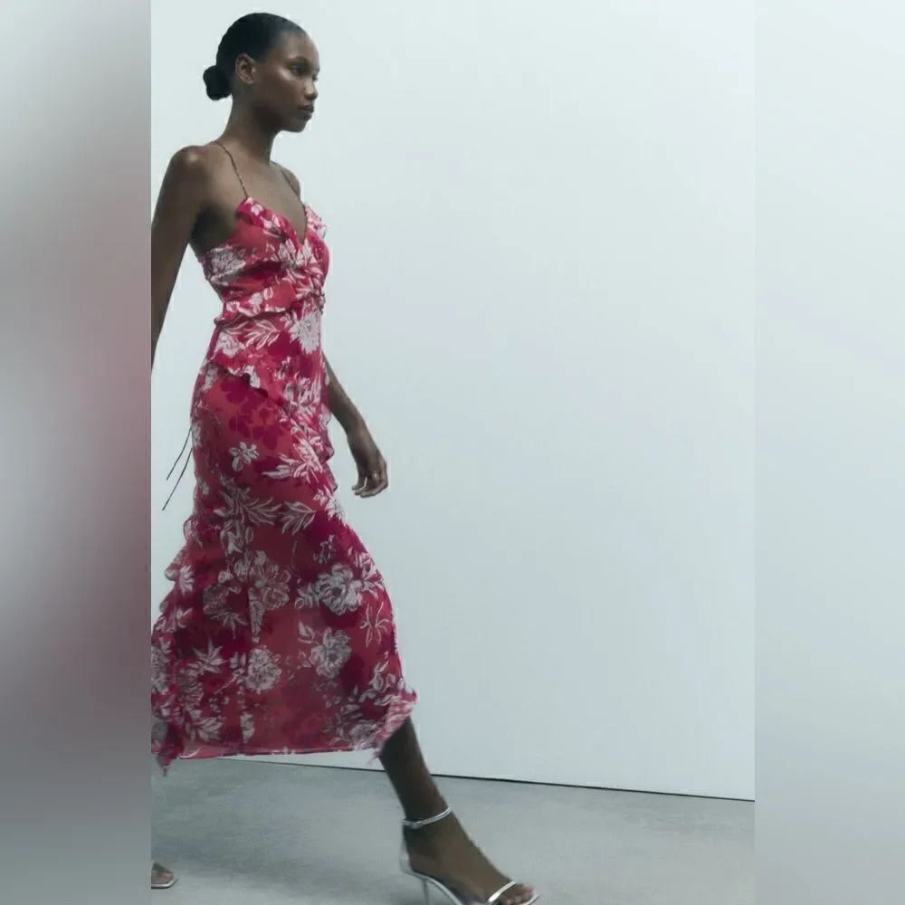 ZARA BOHO RUFFLED PRINT DRESS - Picture 12 of 12